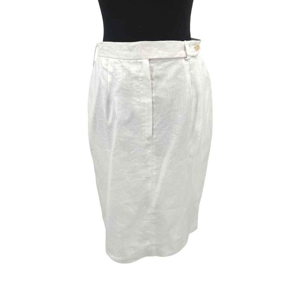 Lauren Ralph Lauren Pencil Skirt Womens 6 White Linen  VTG 90s Old Money VTG Y2K